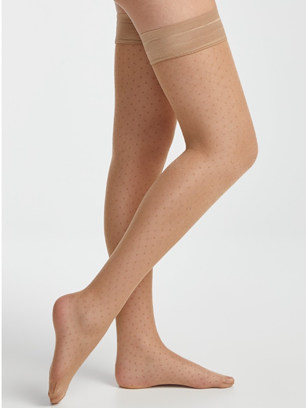 Sand polka dot satiny stay-up tights made in Italy NWT